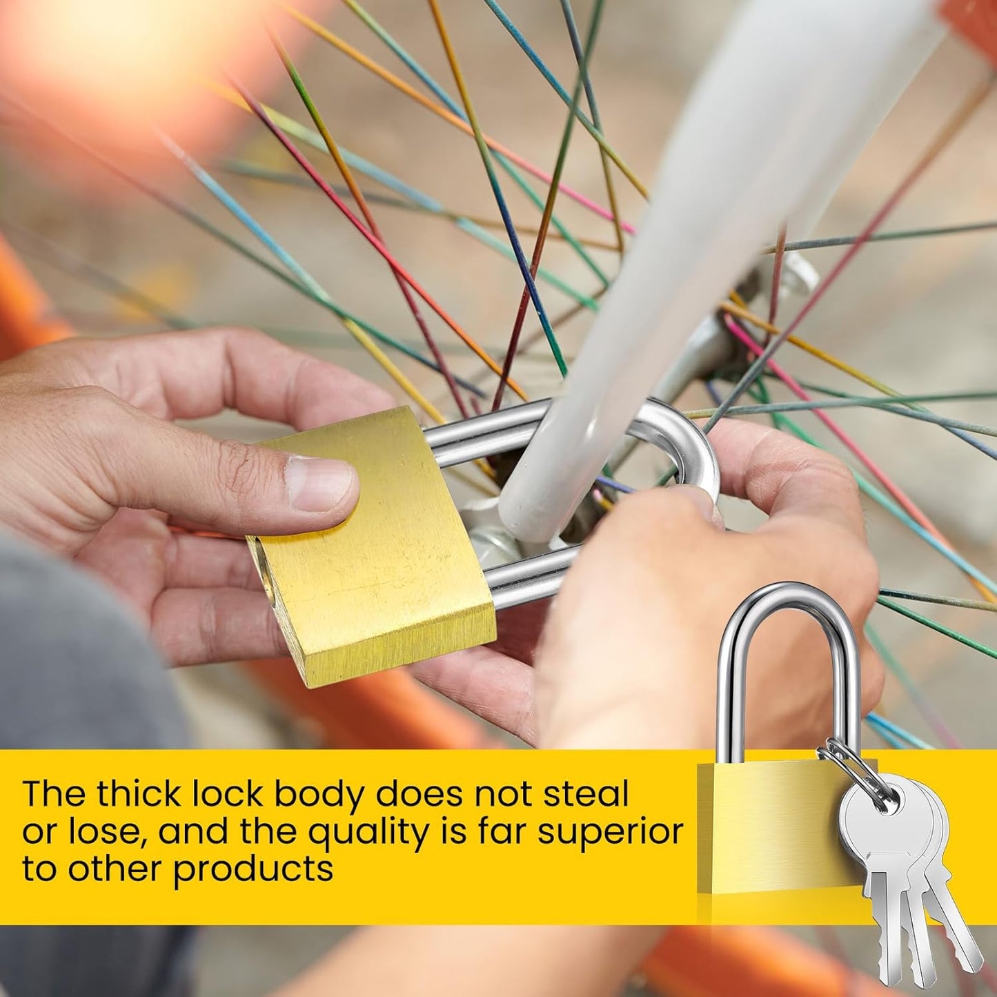 4 Pcs Solid Brass Keyed Padlock, Small Yellow Gym Lock, Strong Padlock with Same Key for Luggage Toolbox (30mm 1-3/16'')