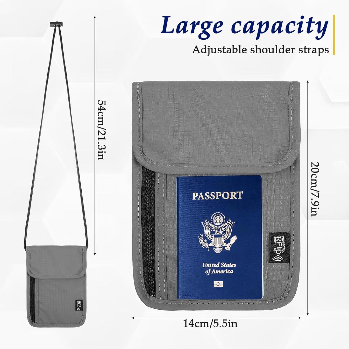RFID Blocking Passport Holder Travel Neck Wallet Neck Pouch Family Passport Holder Organizer Case Security Lightweight Travel Wallet for Women Men