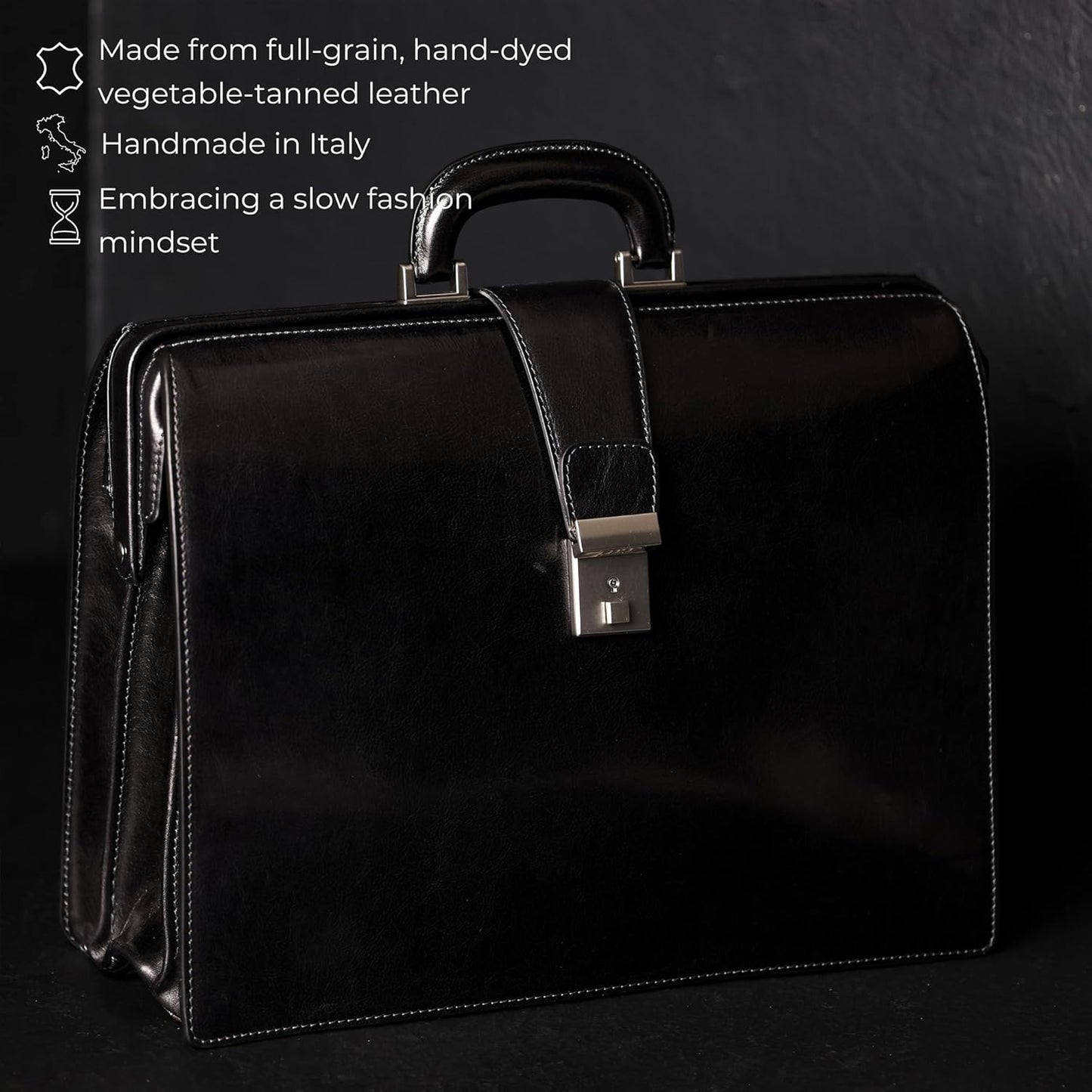 Time Resistance Leather Lawyer Briefcase - Italian Handmade Laptop Briefcase for Men and Women - Attache Case - Doctor Bag