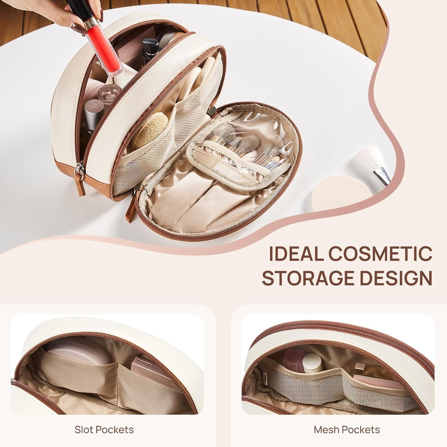 Telena Medium Makeup Bag, Travel Make Up Bag for Women, Vegan Leather Cosmetic Bag for Travel Essentials