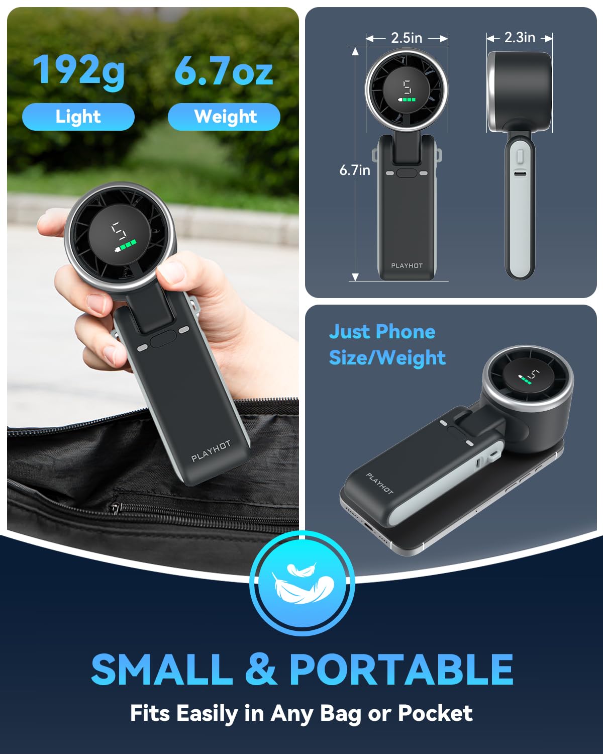 PlayHot Portable Handheld Turbo Fan, Travel Essentials, Gifts for Women/Men