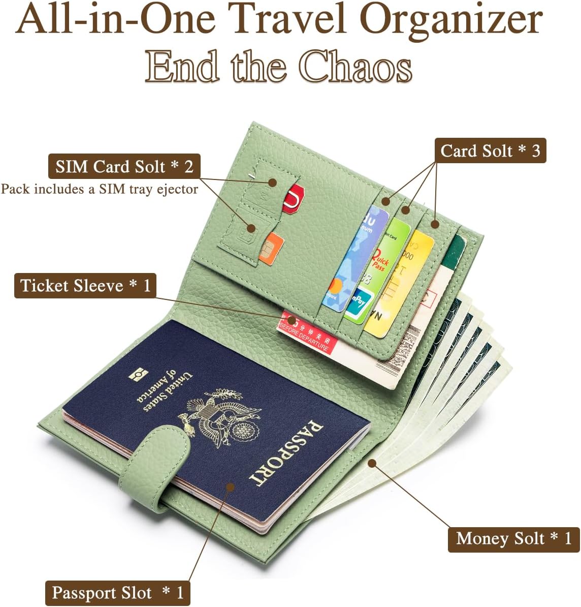 RFID Leather Passport Holder for Travel Women – Slim Passport Wallet with 1 Passport Slot & 3 Card