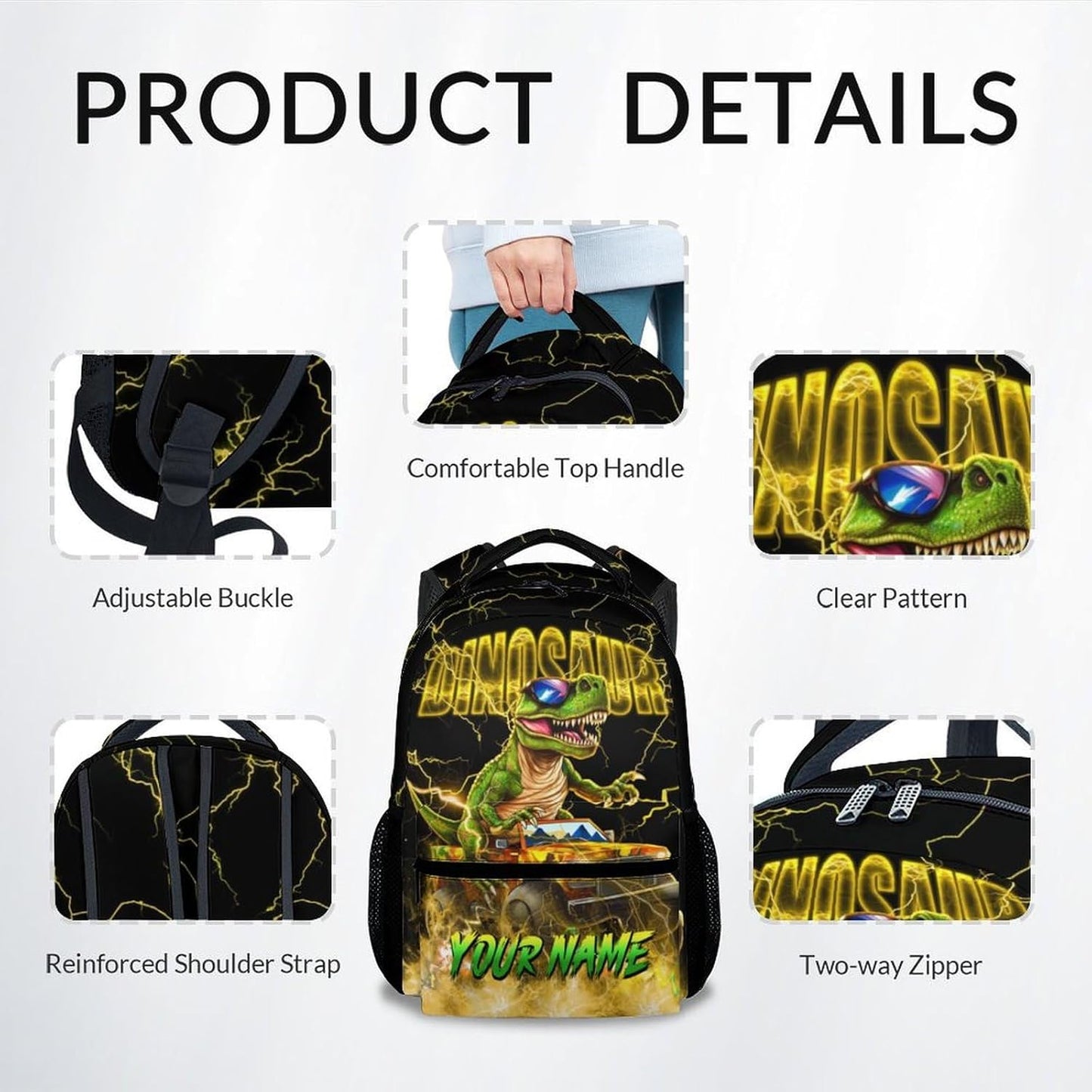 Personalized Backpack, Dinosaur Backpack for Boys, Truck Bookbag Kids School Essentials, 17 Inch Custom Book Bag with Name