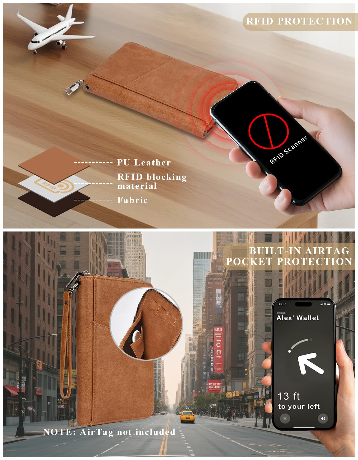 Family Passport Holder Wallet RFID Travel Document Organizer for Women Men, Portable Case Cover for