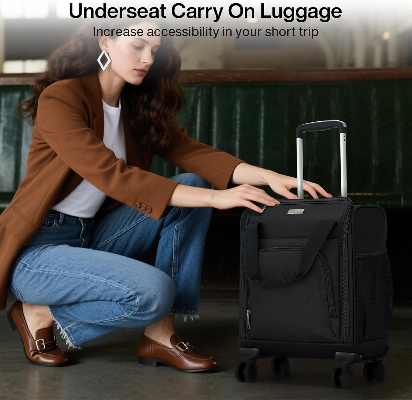 MILADA Carry On Luggage Airline Approved 16 Inch Underseat Small Suitcases with Wheels Softside Travel Luggage Personal Item Overnight Bag Business Mini Suitcase for Women and Men, Black
