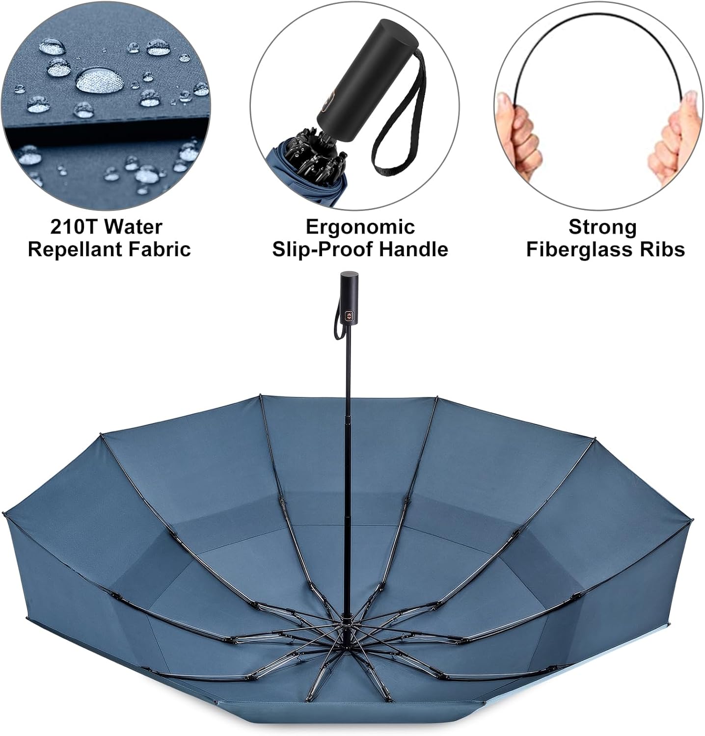 Prospo 46/62 Inch Large Travel Umbrellas for Rain Windproof, 10 Ribs Compact Reverse Folding Golf Umbrella, Double Canopy Automatic Open Close