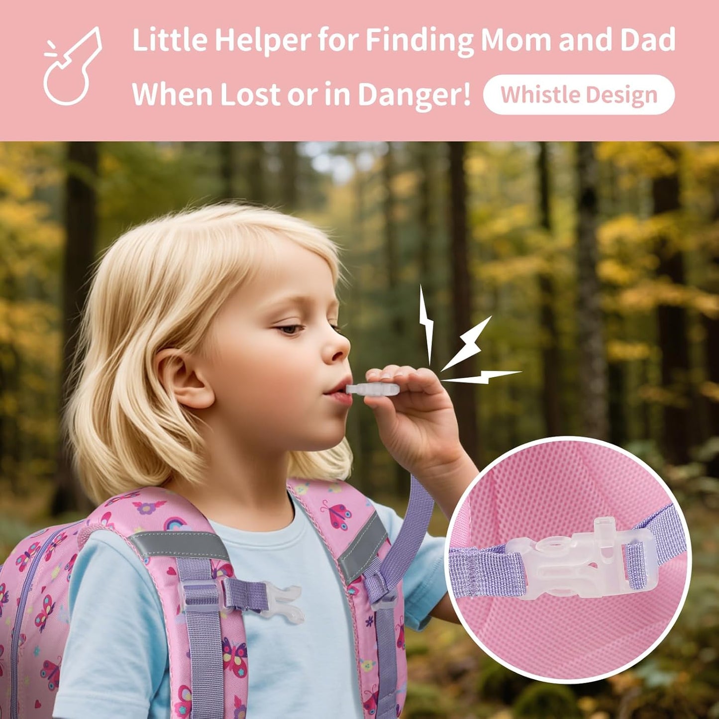 Kids Backpack for Girls - 15 Inch Backpack for Kids 3 to 8, Lightweight Bookbag for Preschool Kindergarten Elementary School, Insulated Pocket, Safe Reflective Stripe, Pink Butterfly