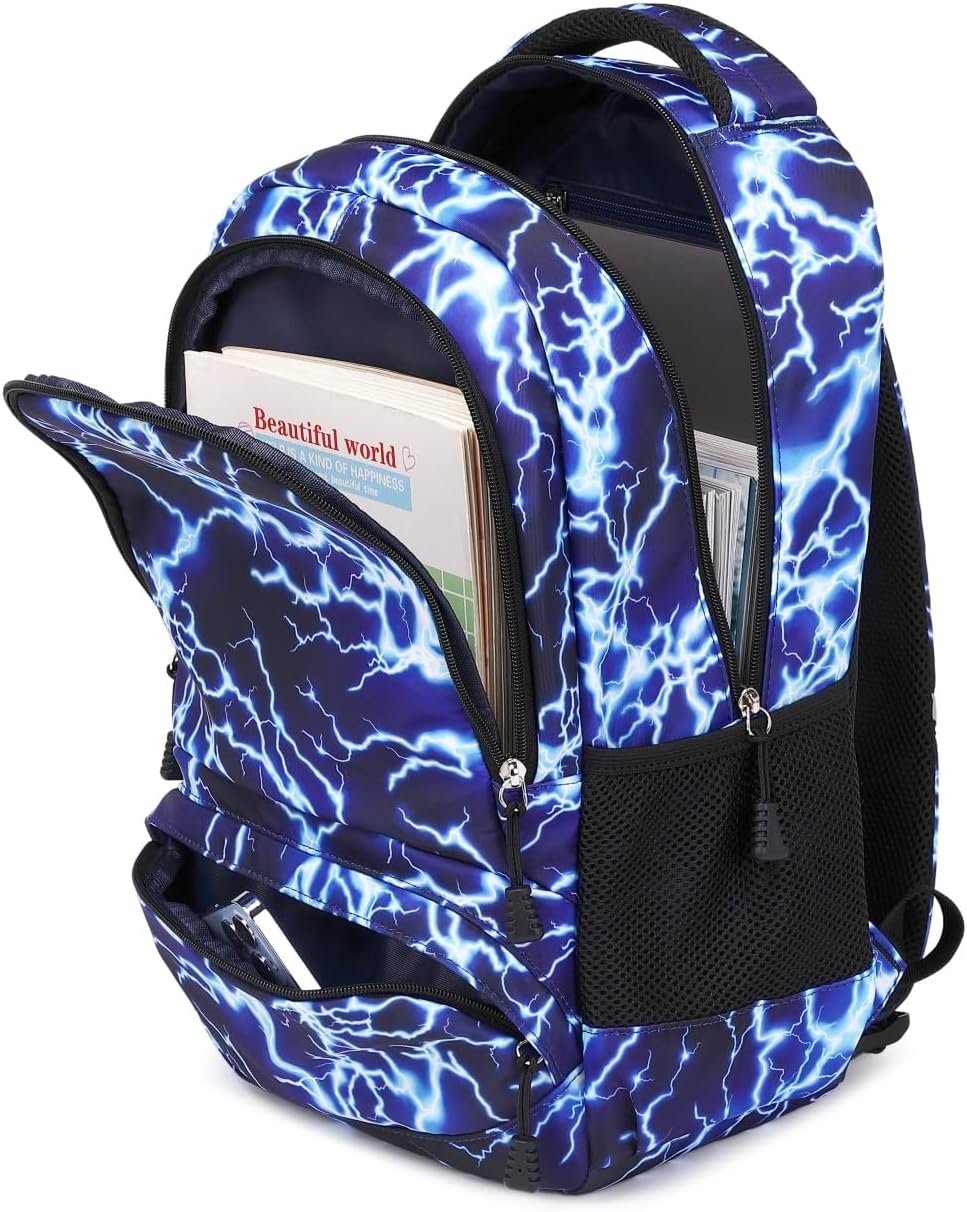 Boys Backpack for Elementary Kids Bookbag Middle School Bags Heavy Duty Soccer Laptop Durable Waterproof 18 In (5-Blue Lightning)