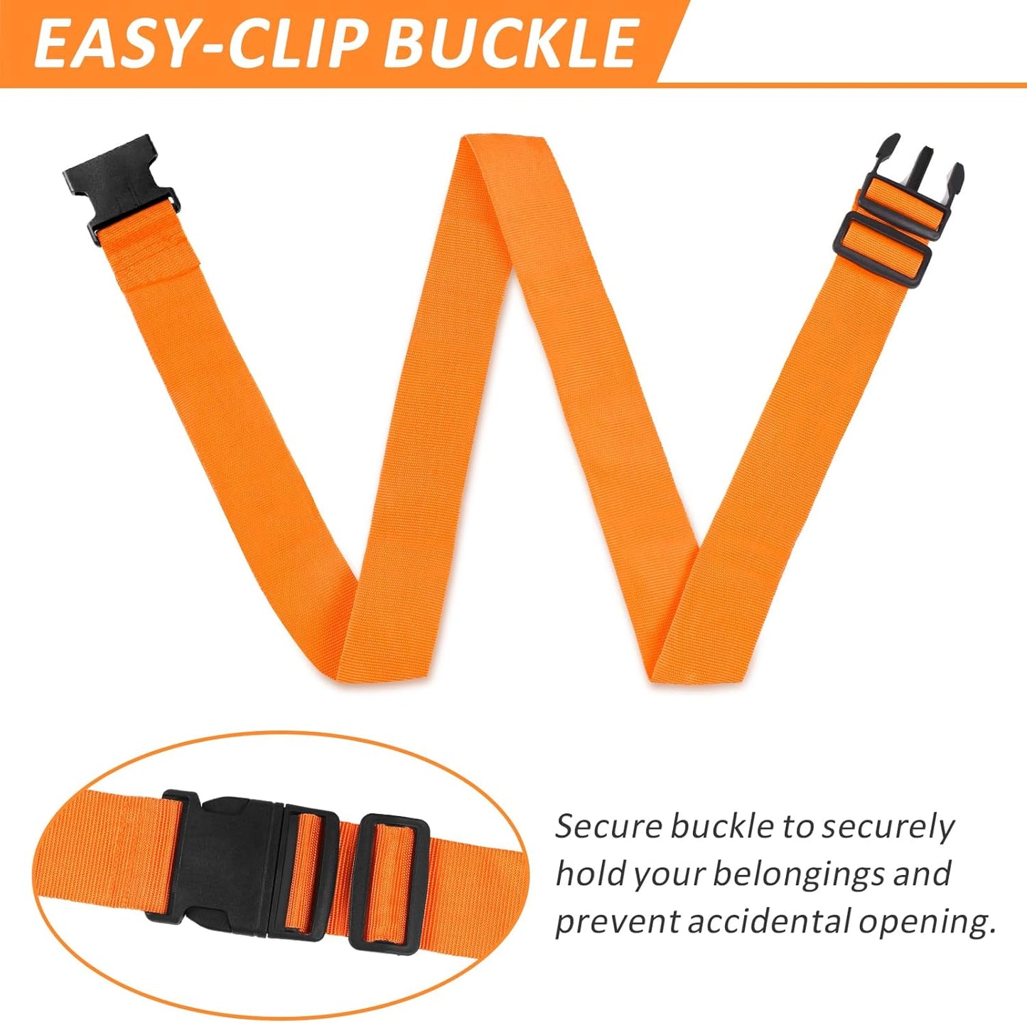 vivinin 4 Pack Luggage Straps, Luggage Belt with Buckle Closure, Adjustable Luggage Belt for Travel Bag Closure, Luggage Security (Orange)