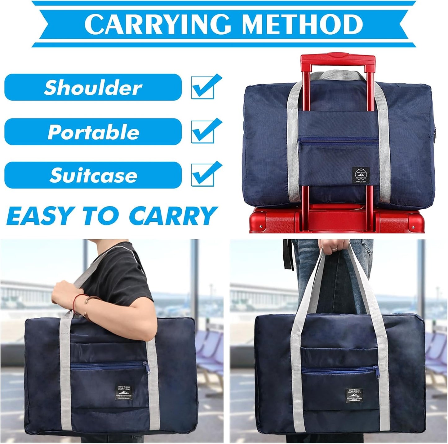 Travel Bag Foldable Travel Bag Tote Bag (Blue+Pe bag)