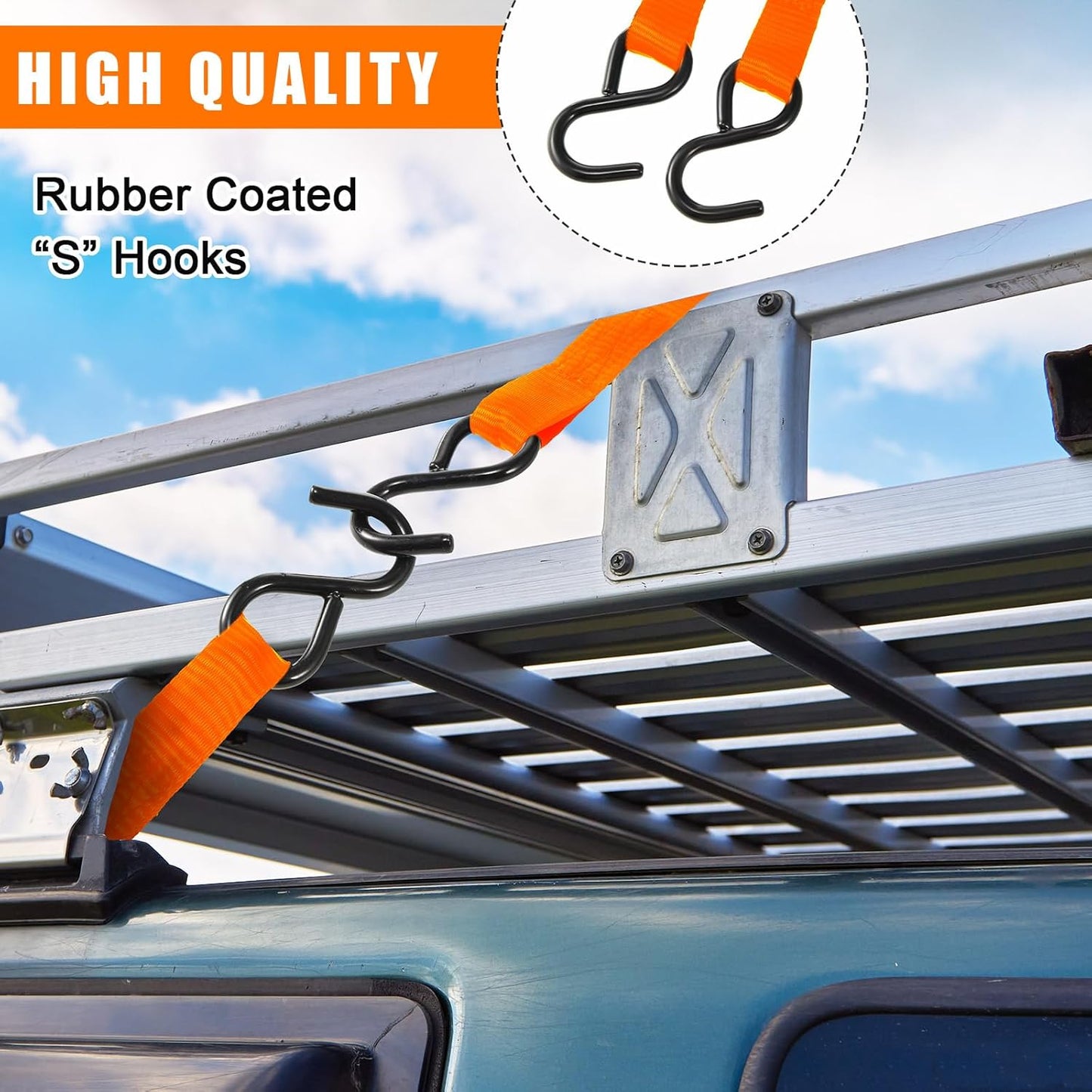 16 Pcs Cambuckle Tie Down Straps 1763lbs Break Strength Securing Straps 1'' x 15 ft Cambuckle Tie Downs with S Hook for Motorcycle, Kayak, Car, Truck, Boat Moving, Securing Cargo(Orange)