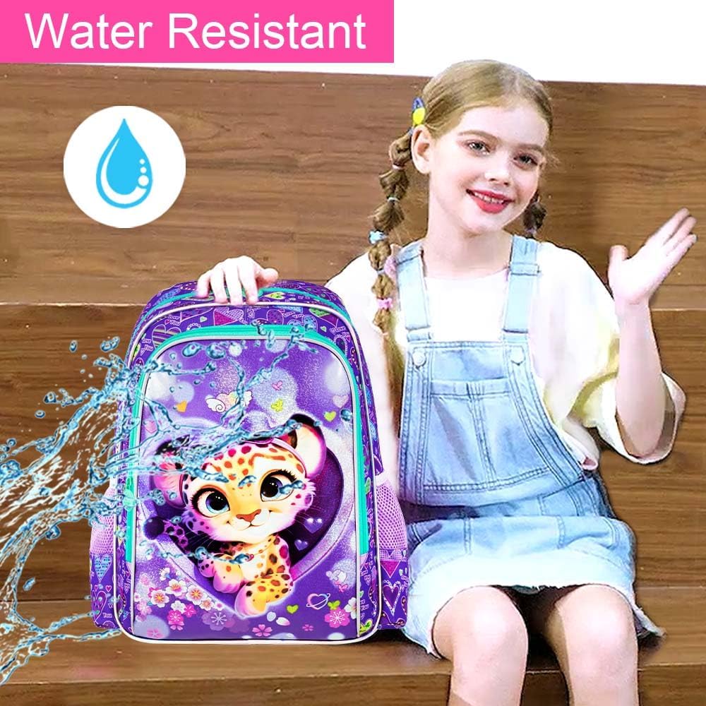 3PCS Girls Backpack, Kids Water Resistant Heart Bookbag Set with Lunch Box, Cute Kids School Bag for Preschool Toddler