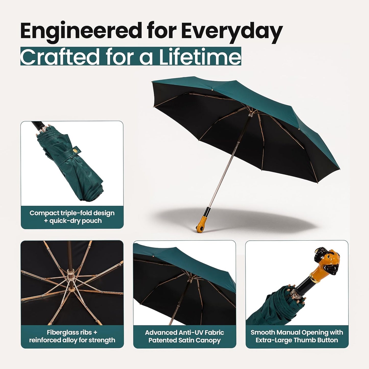 Handpainted Artisan Foldable Umbrella – Animal Lovers – Traditional Enamel Figurine – Fashion