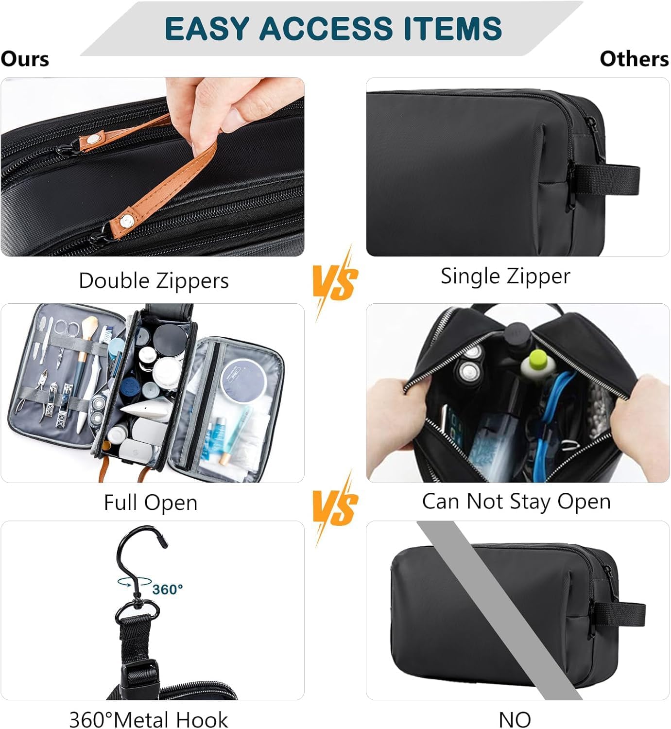 BAGSPRITE Large Toiletry Bag for Men, Women Travel Bag with Hanging Hook, Water-resistant Makeup Cosmetic Bag Shaving Kit Organizer, Bathroom Bag for Traveling