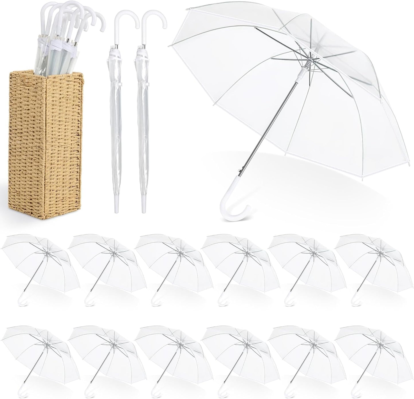 Aodaer Clear Wedding Umbrella with Foldable Storage Box Transparent Auto Open Stick Umbrellas Windproof Large Canopy Umbrella with J Hook Handle for Outdoor Activities, Wedding Photography