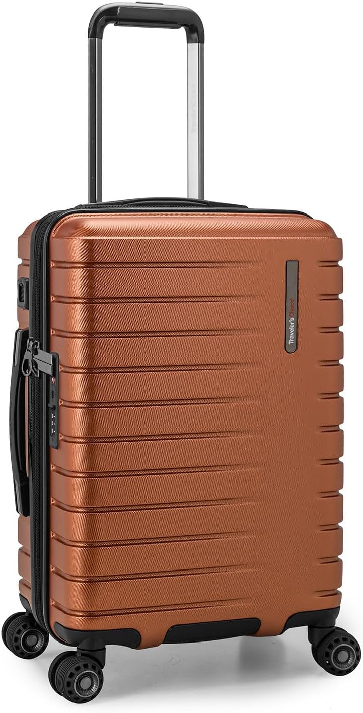Traveler's Choice Archer Polycarbonate Hardside Spinner Luggage Set, Tie Down Straps, Orange, Carry-On 21-Inch
