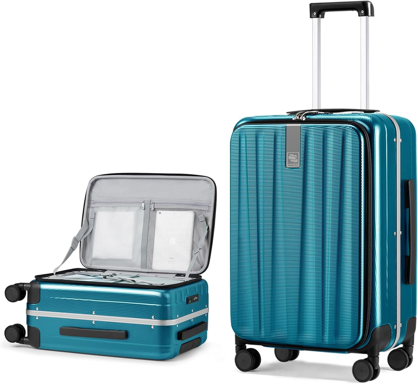 Hanke 26 Inch Large Luggage Hard Shell Top Opening Aluminum Frame Hardside Suitcase with Spinner Wheels, Checked Luggage for Men & Women Travel, Caribbean Blue