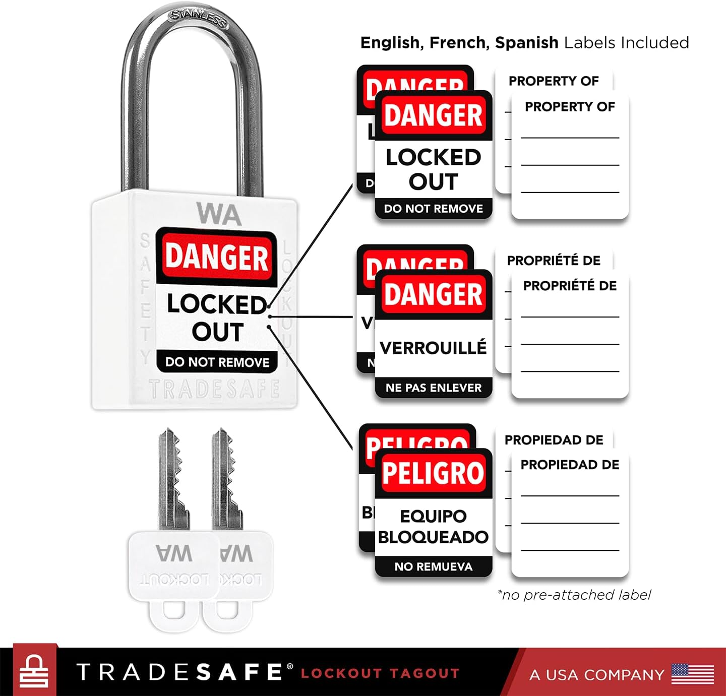 TRADESAFE Lockout Tagout Locks Sets, 10 White Keyed Alike Unlimited Grouping Loto Locks, 2 Keys Per