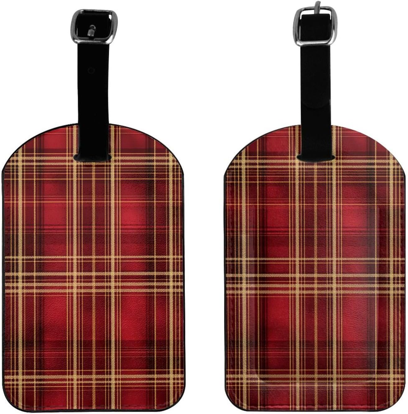 Red Yellow Buffalo Plaid Luggage Tag Leather Suitcase Tags Cute Luggage Identifiers for Suitcases Privacy Cover Travel Name Tag for Kids Adult