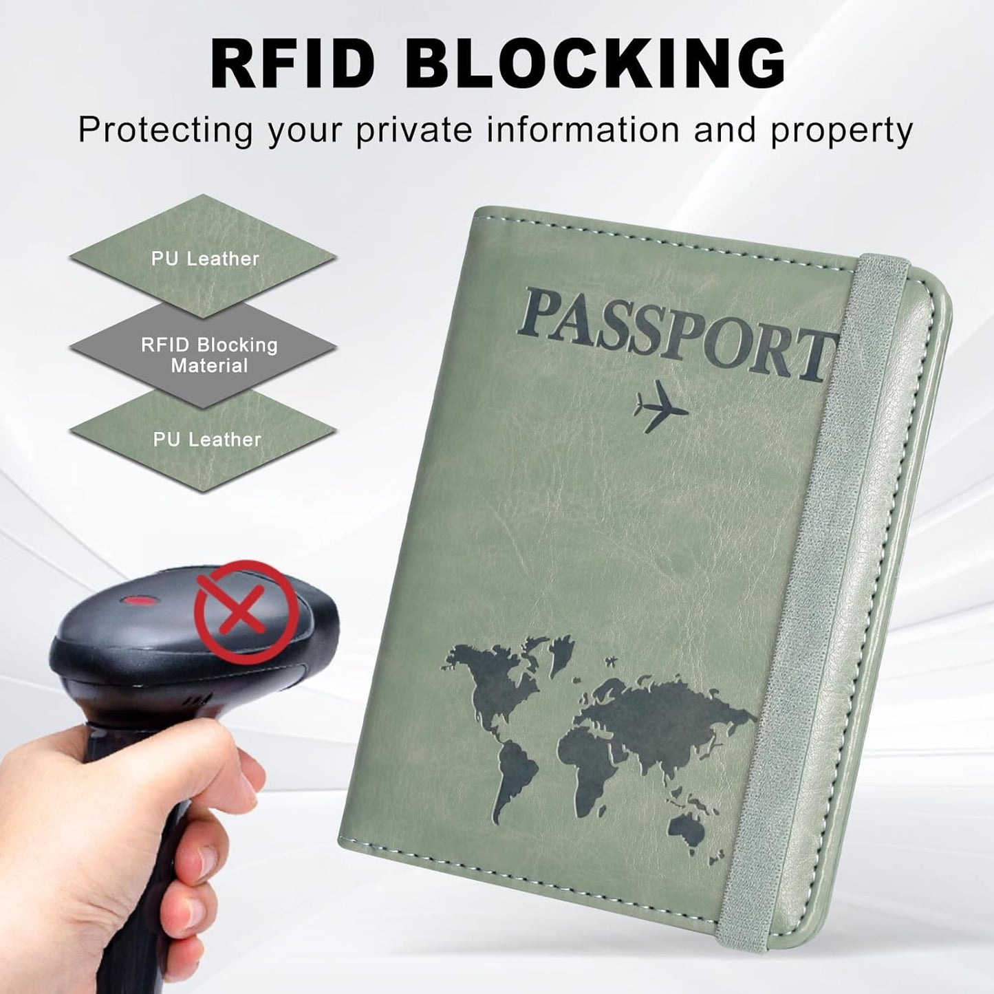 ACdream RFID BLOCKING Passport Holder Travel Wallet, Premium PU Leather Cover Passport Book with Card Holder, Pen Holder, Keep Organization, and Travel Essentials for Women/Men, Agave Green