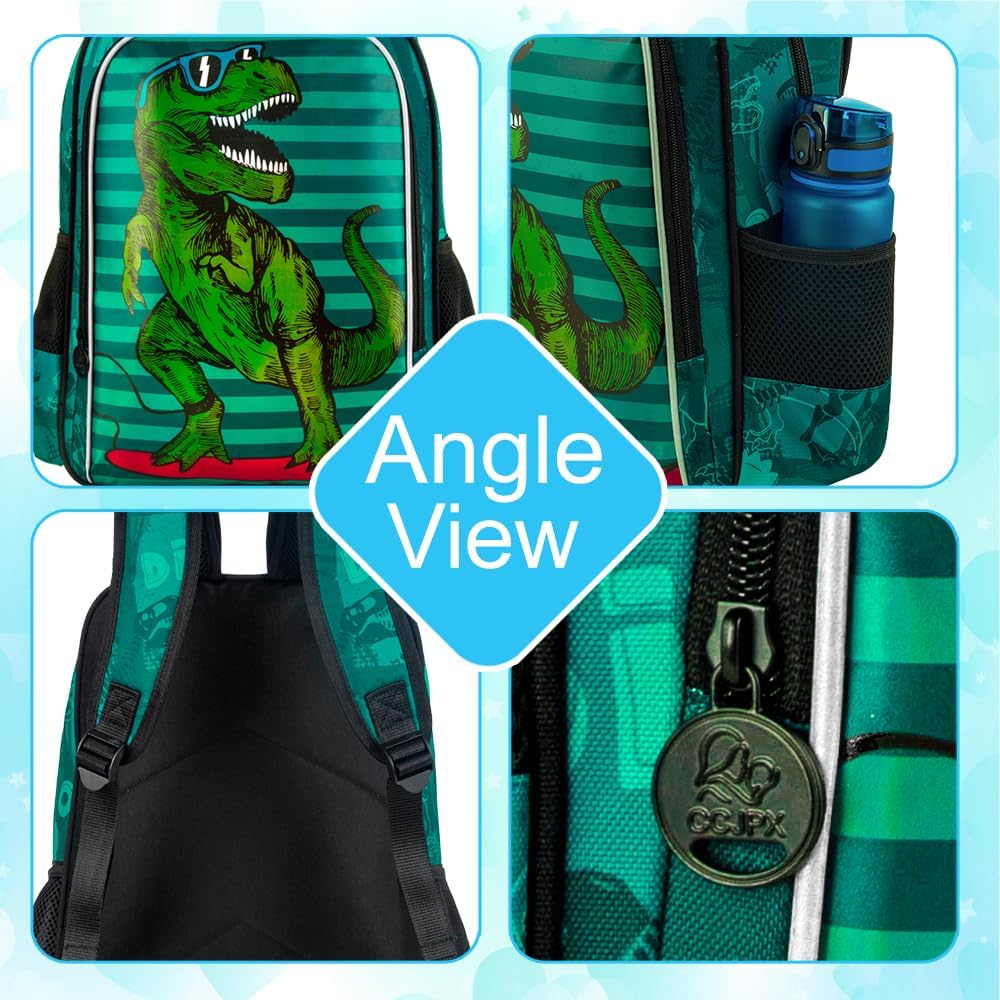 gxtvo 3PCS Kids Dinosaur Backpack for Boys, 16" Kids Bookbag with Lunch Box, Water Resistant School Bag for Elementary Prechool Toddler