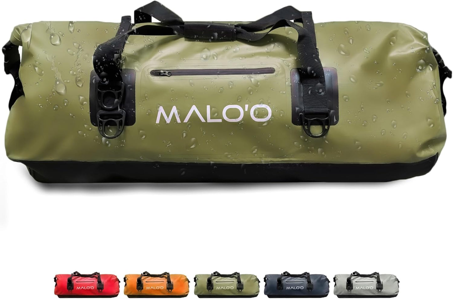 Malo’o Waterproof Dry Duffel, Heavy-Duty Roll Top Waterproof Gear Bag with Shoulder Strap & Molle Loops, Marine Duffel for Kayaking, Boating, Camping, Beach & Travel, Dark Green, 100L