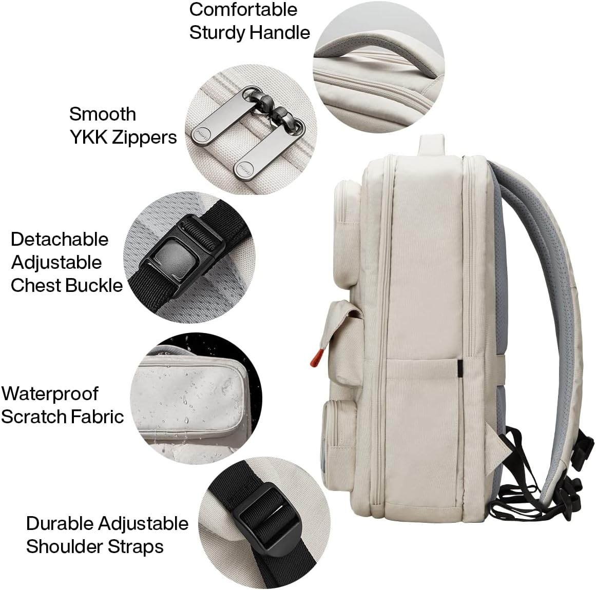 mixi Travel Backpack for Women & Men 15.6'' Laptop Carry On Weekender Bag Outdoor Hiking with Multifunction Pockets 180° Open Water Resistant 18 Inch 22L, Moonlight White