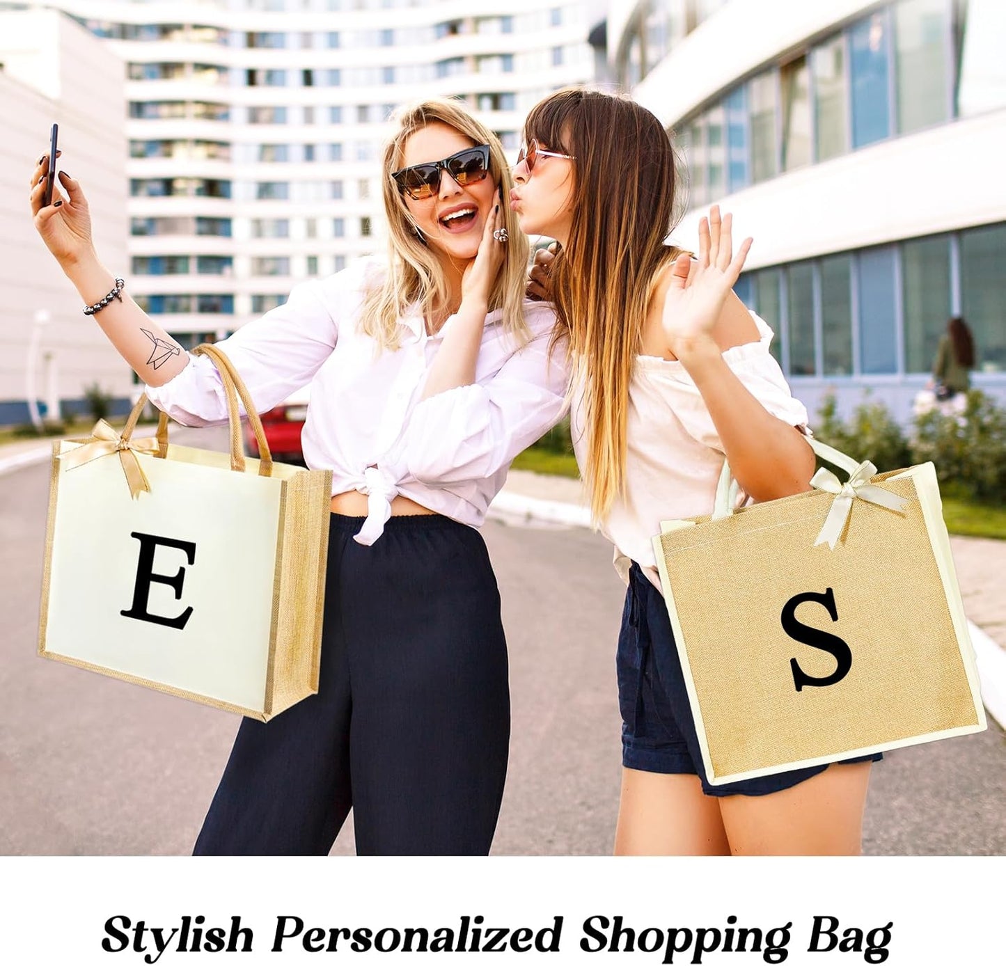 Initial Canvas Tote Bag & Makeup Bag for Women Teacher Bridesmaids，Personalized Present for
