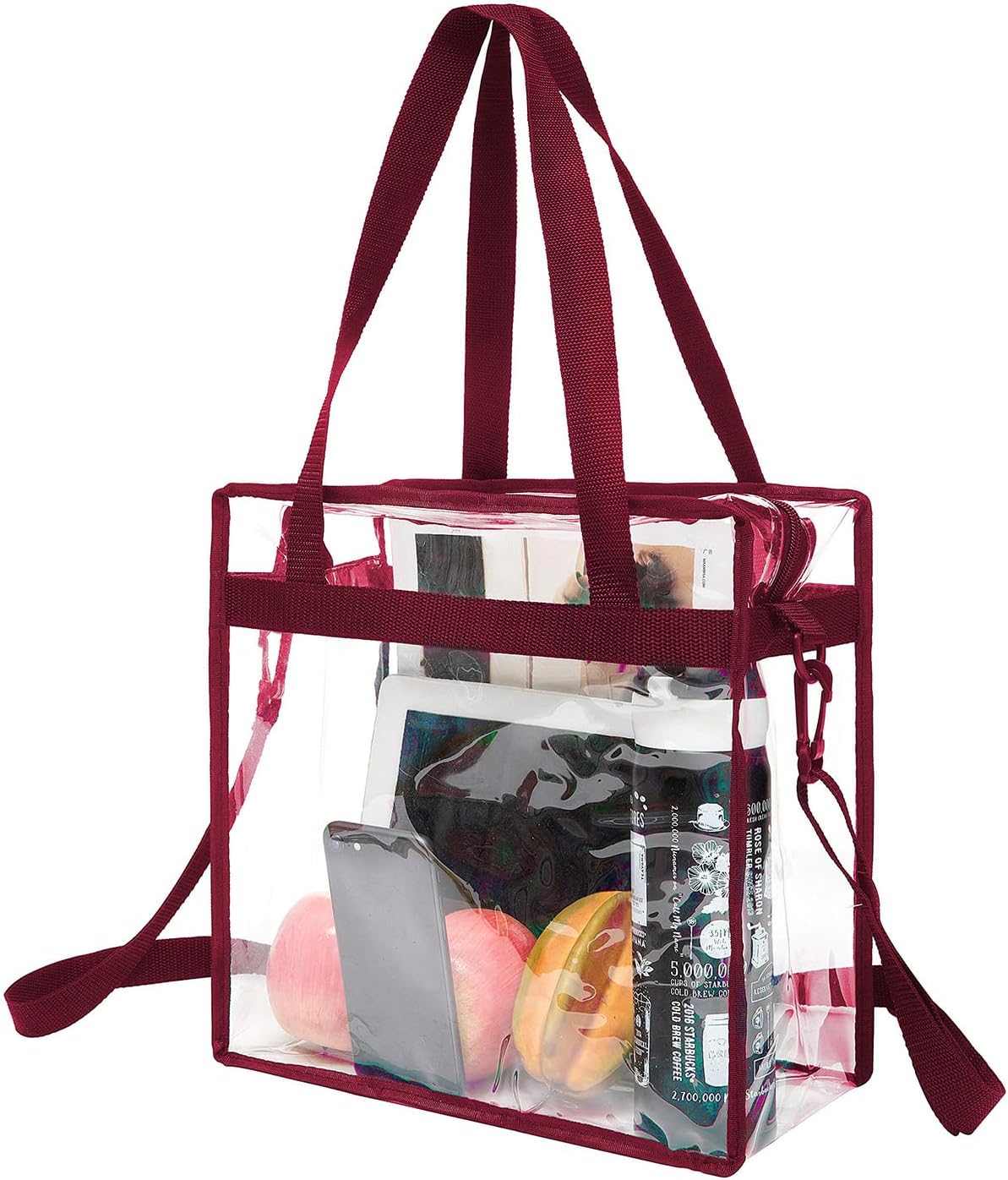 BAGAIL Clear Bags 12x6x12 Stadium Approved Clear Tote Bag with Zipper Closure Crossbody Shoulder Bag with Adjustable Strap
