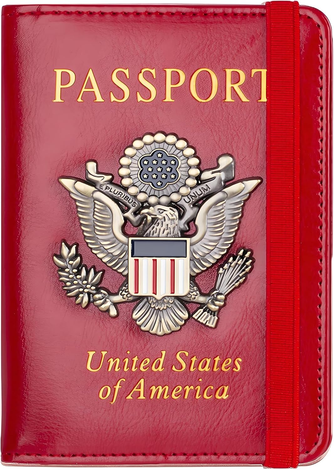 Passport Holder for Travel Men Women, RFID Blocking Passport Cover Leather Passport Wallet With 3D Metal Badge Waterproof Passport Case Travel Wallets Accessories Document Organizer (Red)