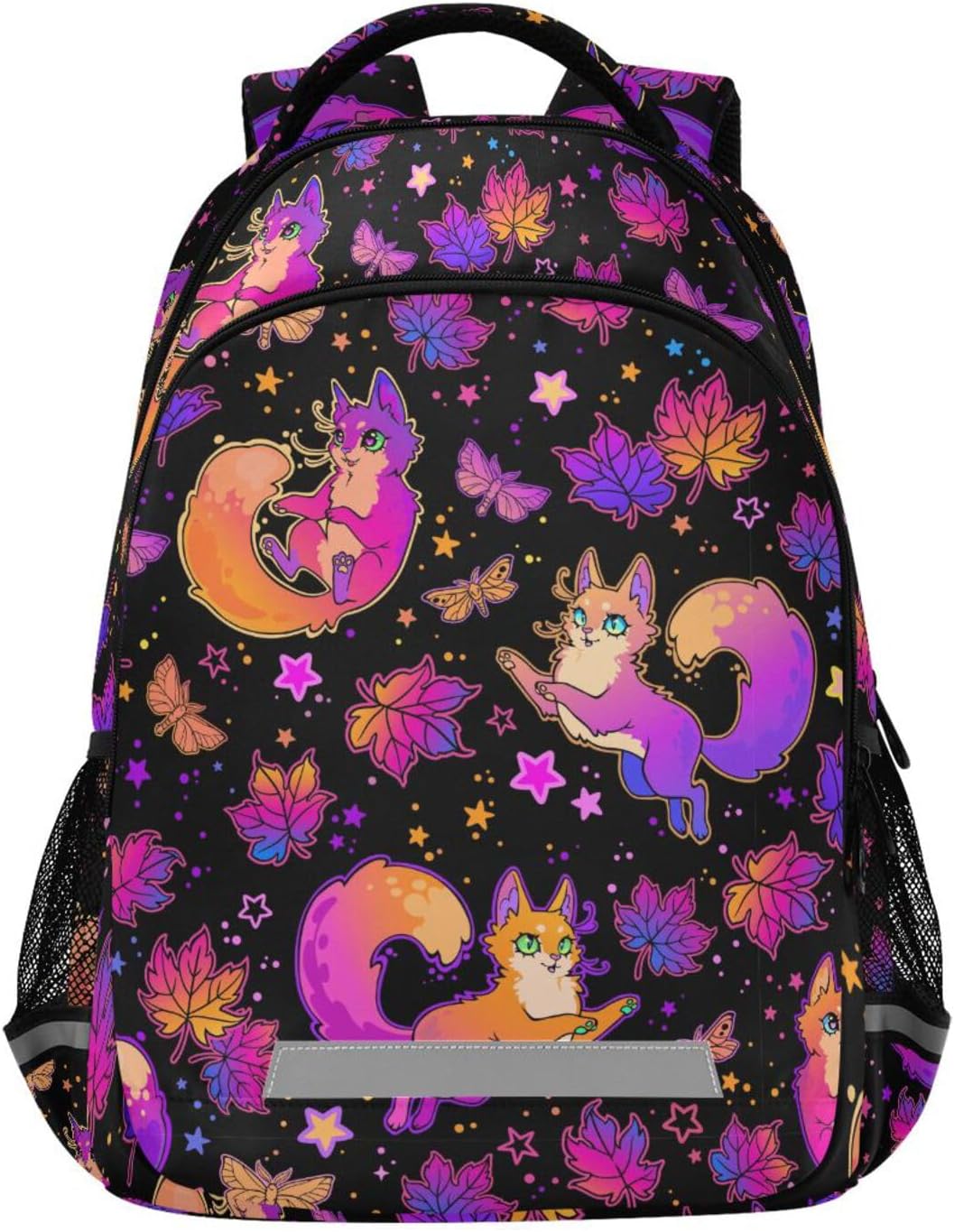 Purple Psychedelic Fox Cat Backpack Boys Girls Bookbag Elementary School Bag Kids Travel Rucksack