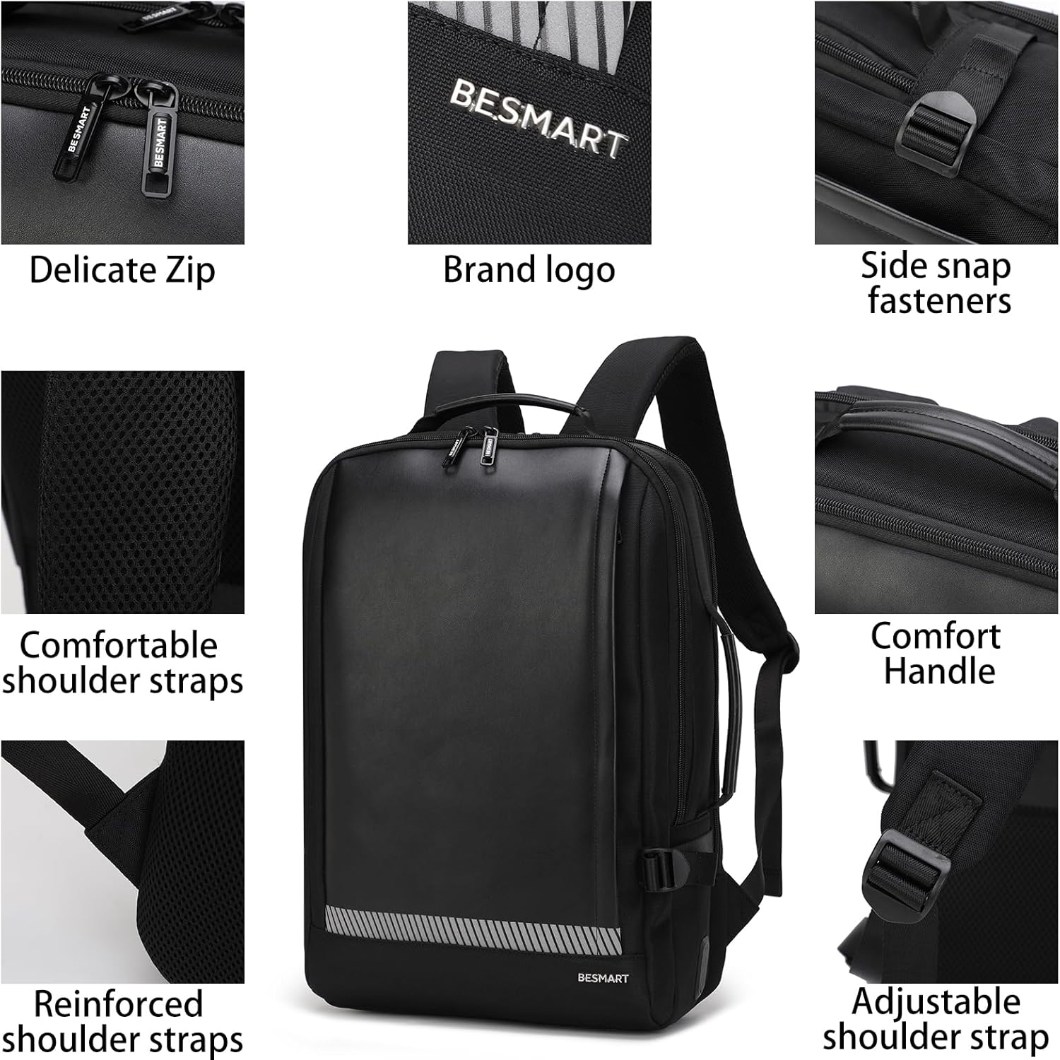 BESMART Waterproof Laptop Backpacks with USB Charging Port & Trolley Sleeve, Shockproof 15.6 Inch