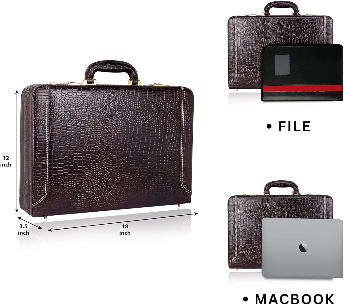 Full Grain Leather Briefcase Attache Case For Unisex Size L18 x W5 x H12 Inches Expandable Briefcase Bag