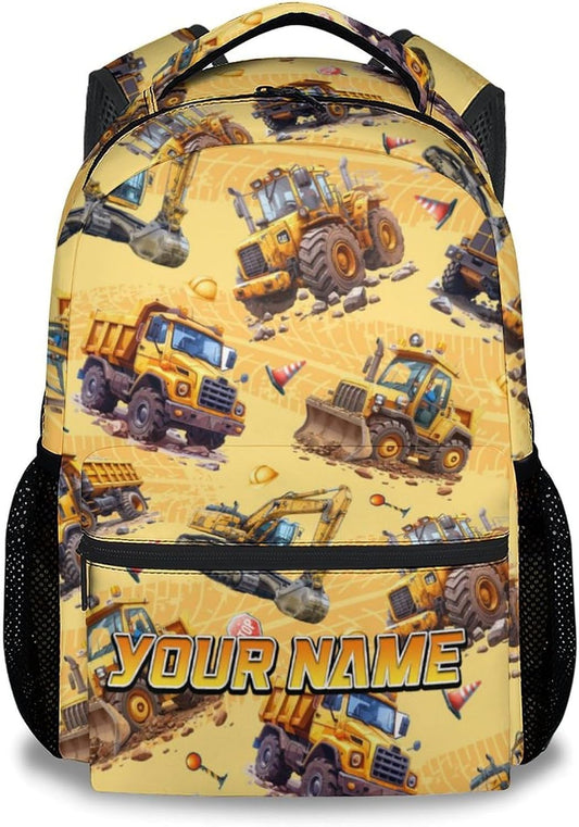 Backpack for Boys - Personalized Construction Backpacks with Name for Boys - Custom Toddler Bookbag Gifts for Son - Truck School Bag for Kindergarten/Preschool/Elementary(17 Inch)