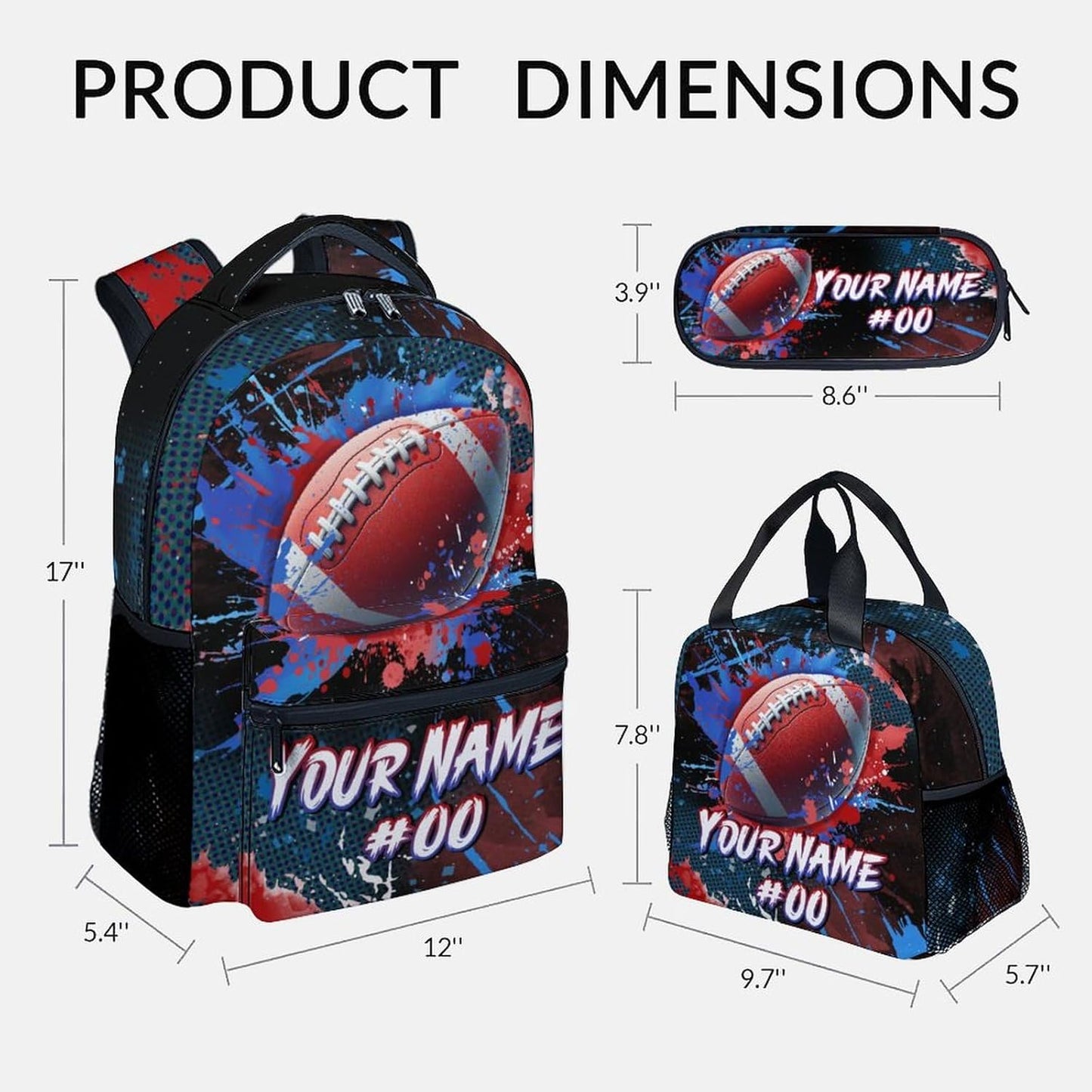 COZYAURA Boy Backpack - Personalized Football Backpacks Set for Kids -Teens Bookbag with Lunch Bag & Pencil Case - Sports Theme School Bags for Elementary Middle School