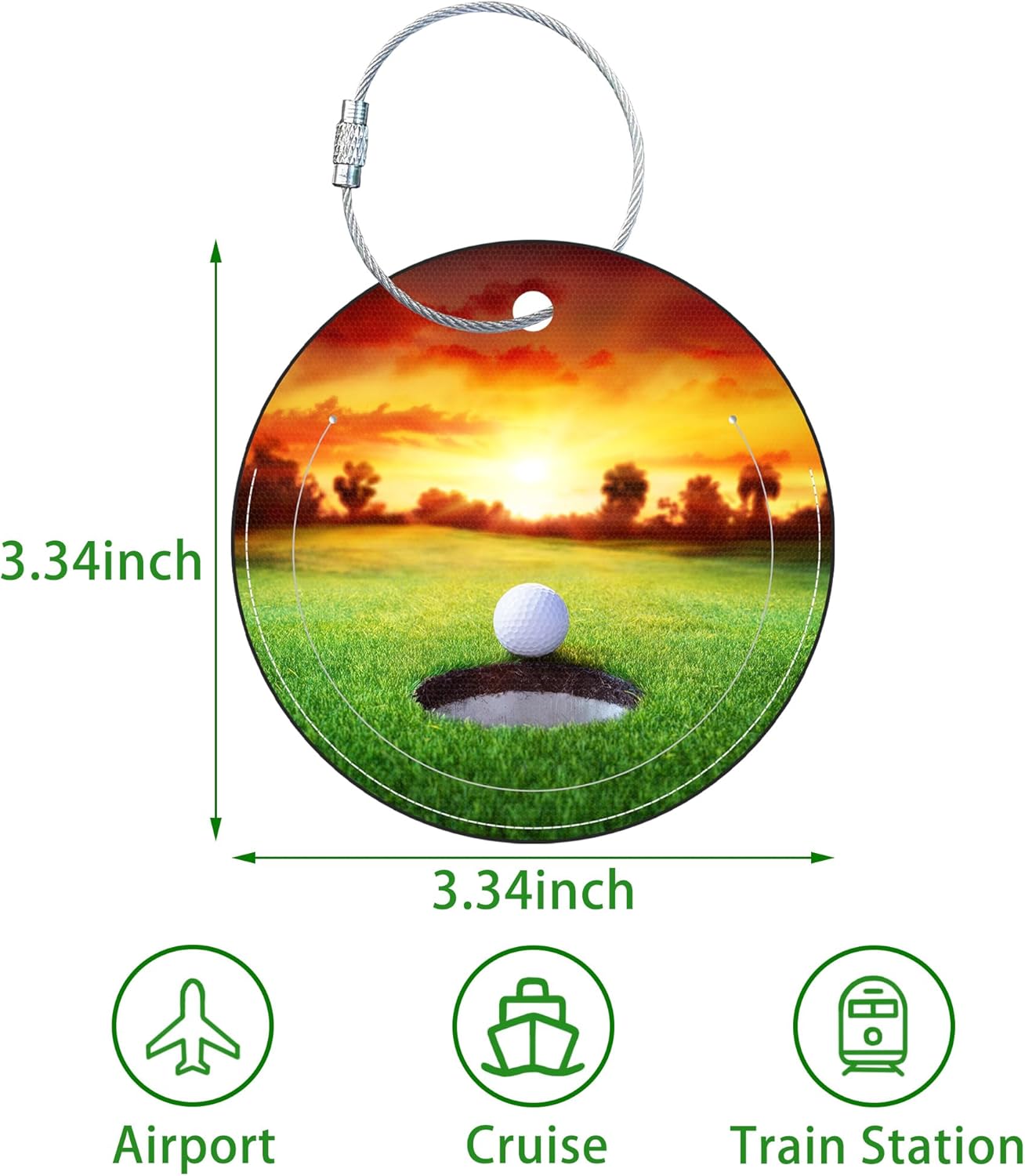 Round Cute Luggage Tags 2 Pack Golf Ball Creative Baggage Tags,Cruise Travel Baggage Suitcases Tag with Stainless Steel Loop ID Tag Privacy Flap