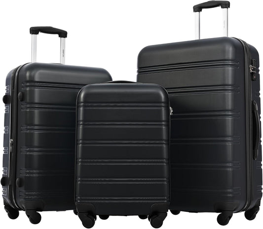 Merax Luggage Sets of 3 Piece Carry on Suitcase Airline Approved,Hard Case Expandable Spinner Wheels (Black)