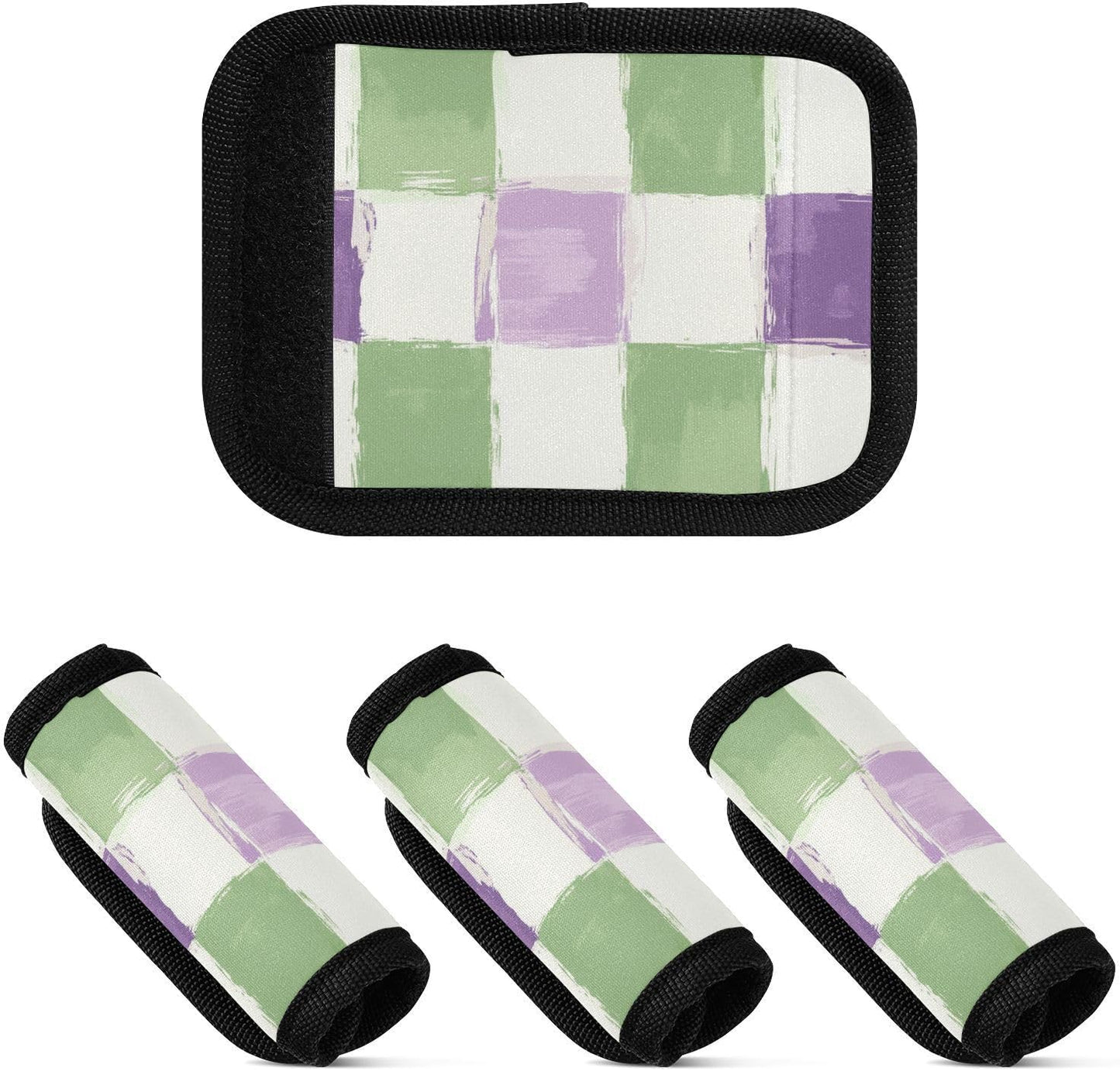 Plaid White Purple Green 4 Pack Luggage Handle Wraps Covers for Suitcase Identifiers Bag Tags Travel Accessories