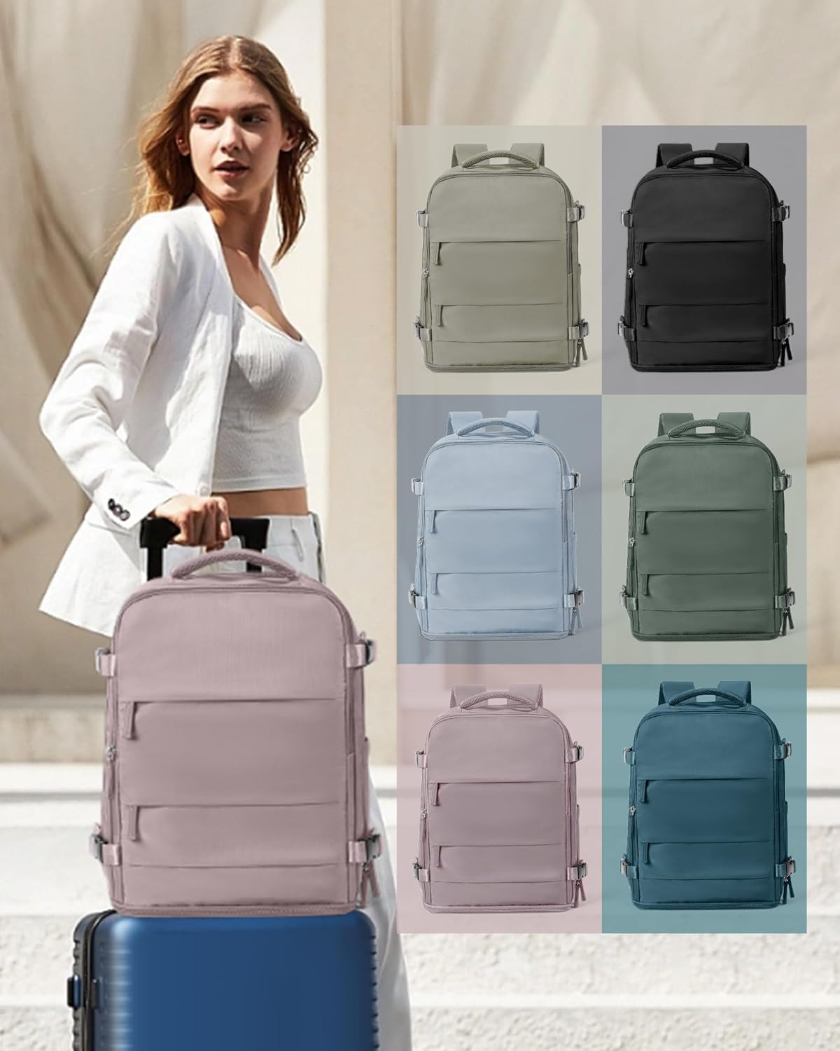 coowoz Large Travel Backpack Carry On for Women Man Waterproof Gym Backpacks with Laptop Compartment Mochila de Viaje Teacher Personal Item Backpack Rucksack Airplane Accessories Must Haves Lotus Pink