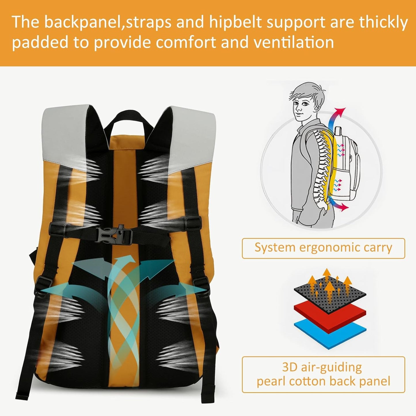 GES 30L Hiking Backpack Lightweight Water Resistant Daypack with Rain Cover & Laptop Compartment for Travel, Camping, trekking, Work（Gray）