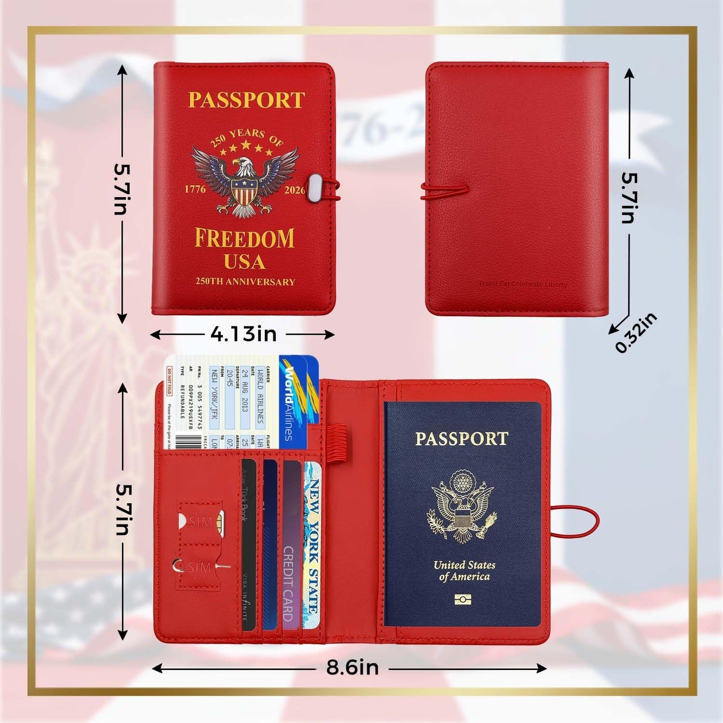Melsbrinna Passport Holder for Travel,United States 250th Anniversary Passport Holder,Passport Cover Case for Travel,RFID Blocking Travel Wallet Holders for Women and Men (Red)