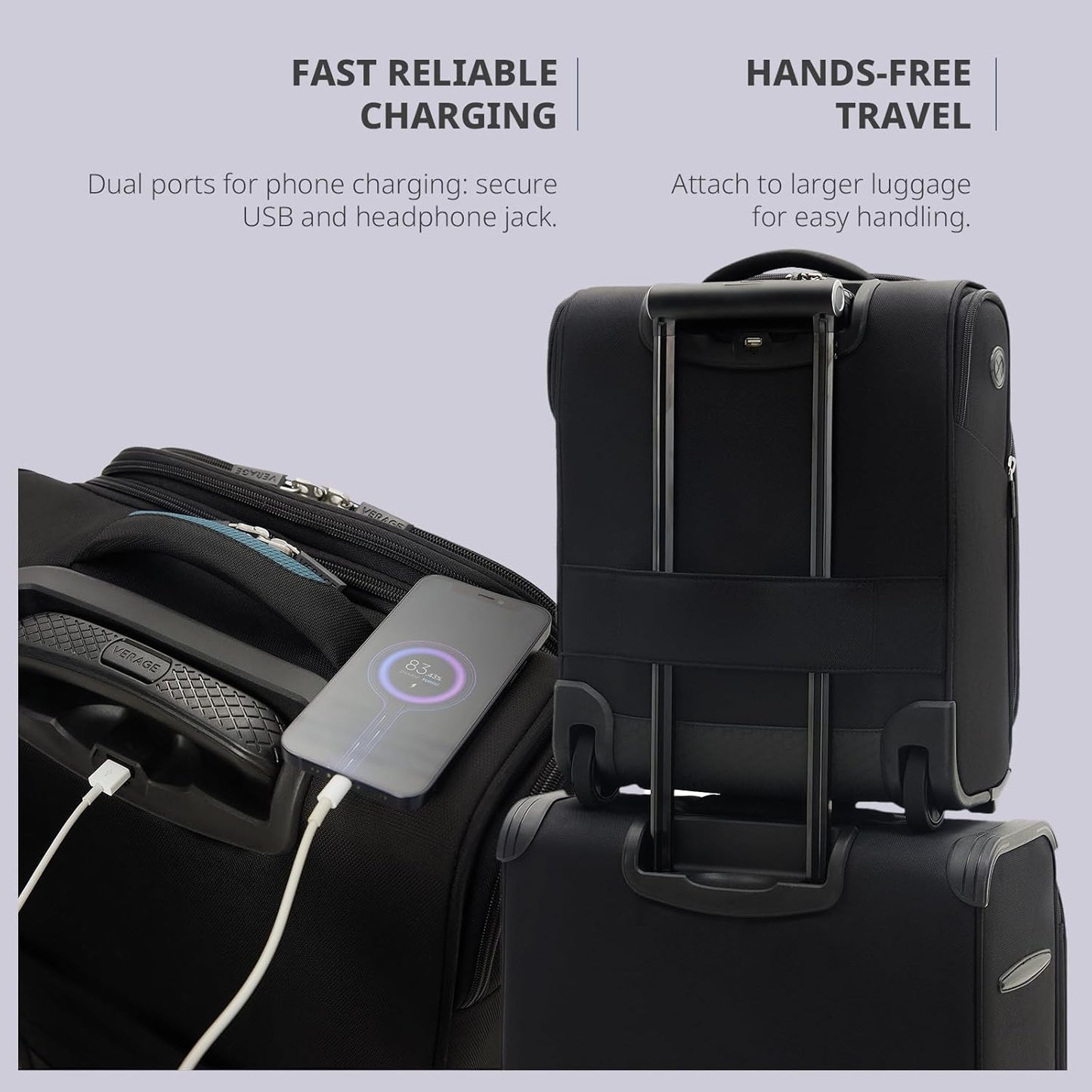 Verage Carry On Underseat Luggage with 2 Wheels & USB Port, 16 Inch Wheeled Spinner Bag Carry-on Luggages for Airlines, Lightweight Suitcase Men Women, Pilots and Crew(16-Inch Rolling Underseat Pro)