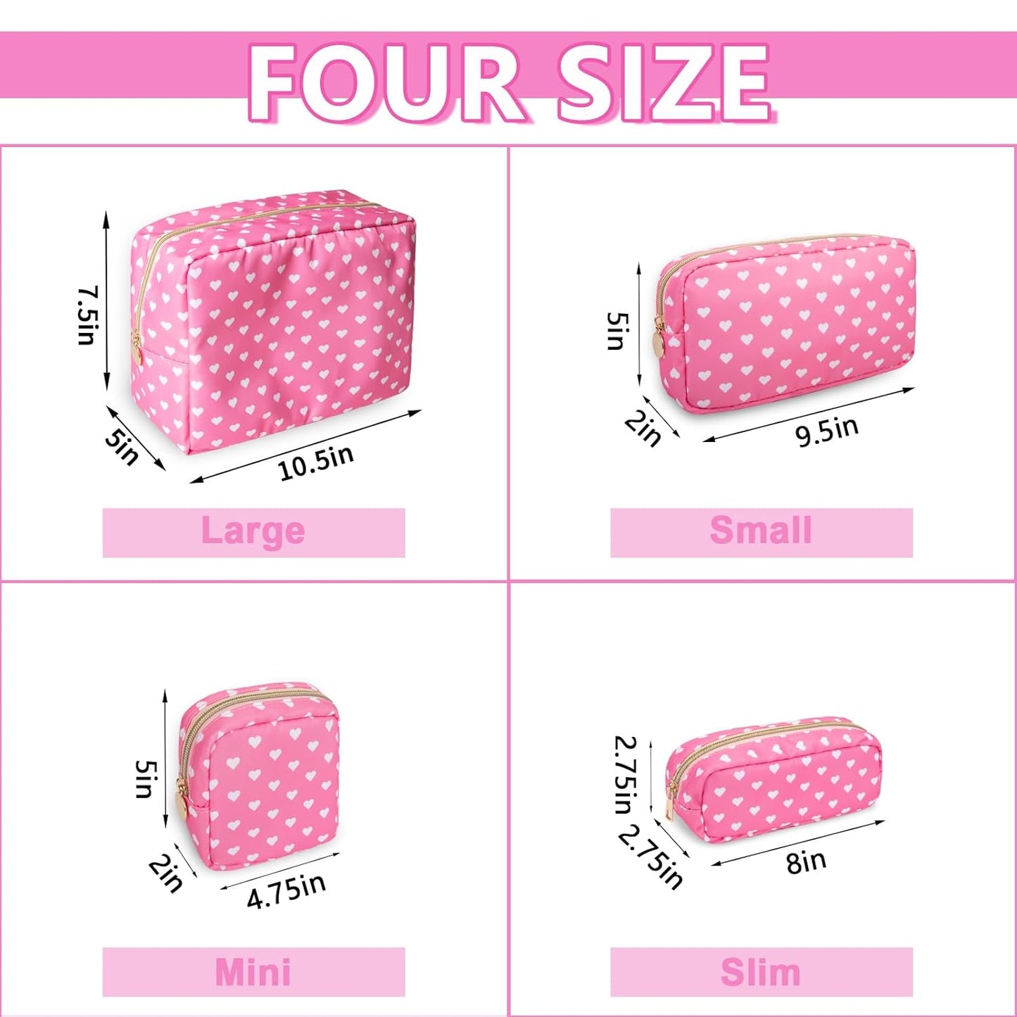Small Makeup Pouch for Purse，Nylon Travel Toiletry Storage Cute Preppy Cosmetic Bag for Women