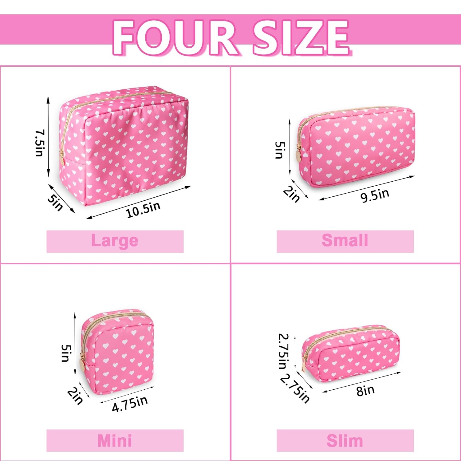 Small Makeup Pouch for Purse，Nylon Travel Toiletry Storage Cute Preppy Cosmetic Bag for Women