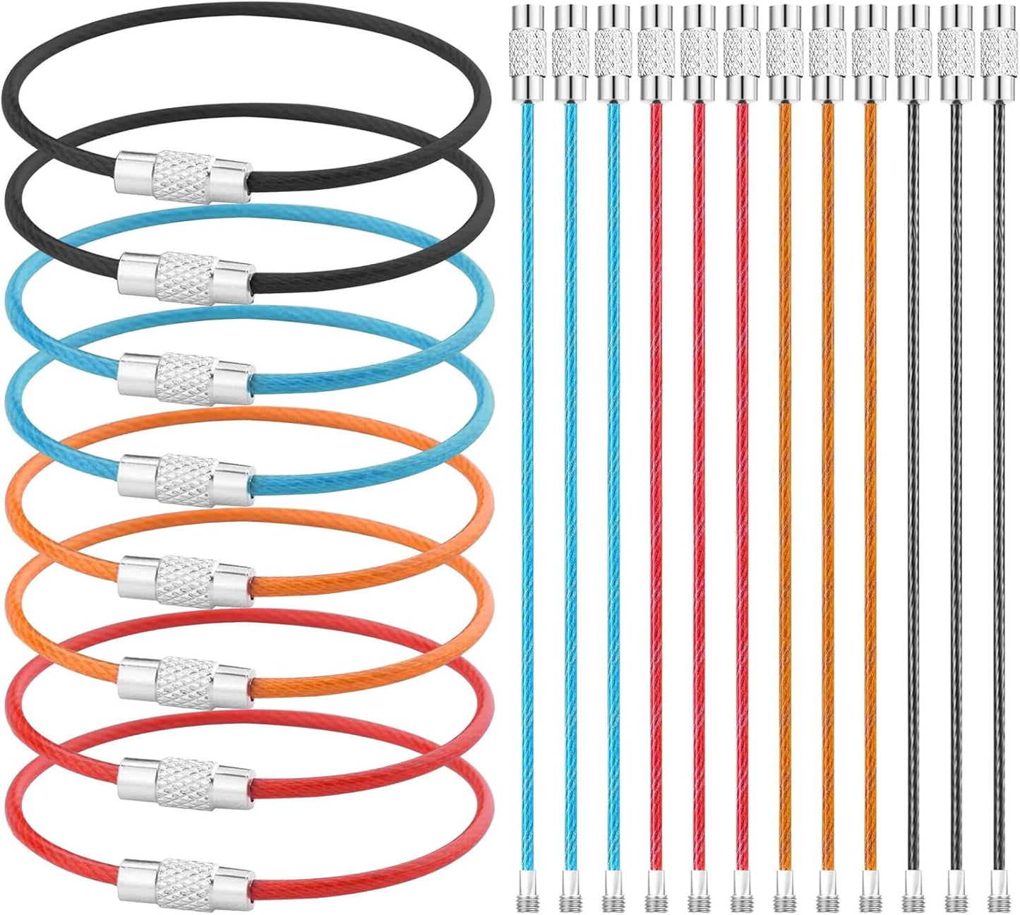 20pcs Stainless Steel Wire Keychains Aircraft Cable Cable Key Ring for Hanging ID Tags or Luggage Tags,6.3 inch 2mm Multicolour