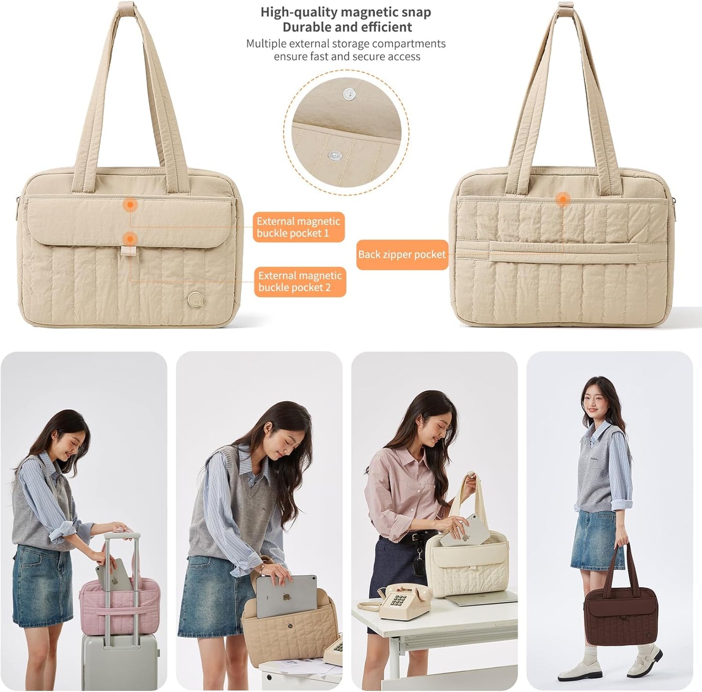 aji Laptop Tote Bag for Women, 14Inch & 16 Inch Laptop Tote Bag with Luggage Trolley Strap for Work/Travel/College/Daily
