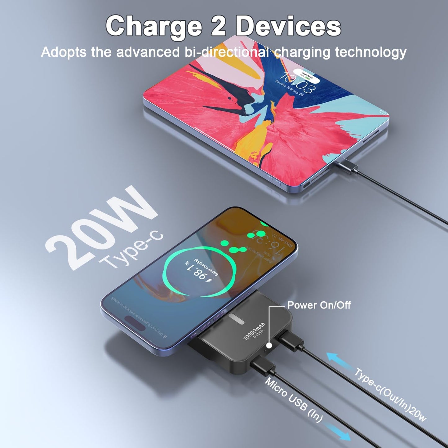 Magnetic Portable Charger, Power Bank 10000mAh with PD 20w Fast Charging, USB C in&Out Battery Pack, Compatible with Mag-Safe for iPhone 13/14/15/16/17 Pro/Pro Max Series, Samsung, Android, and More