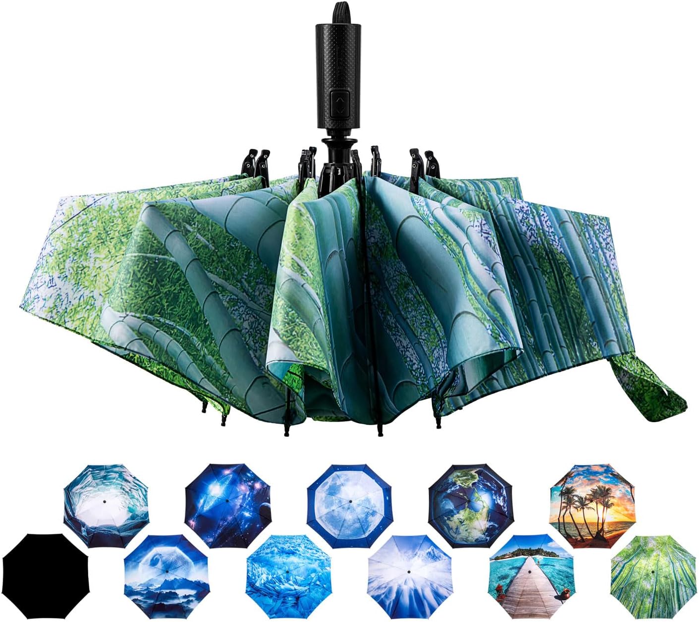 LANBRELLA Compact Reverse Folding Umbrella Auto Windproof Travel Umbrella