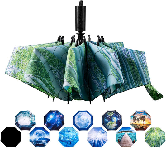 LANBRELLA Compact Reverse Folding Umbrella Auto Windproof Travel Umbrella