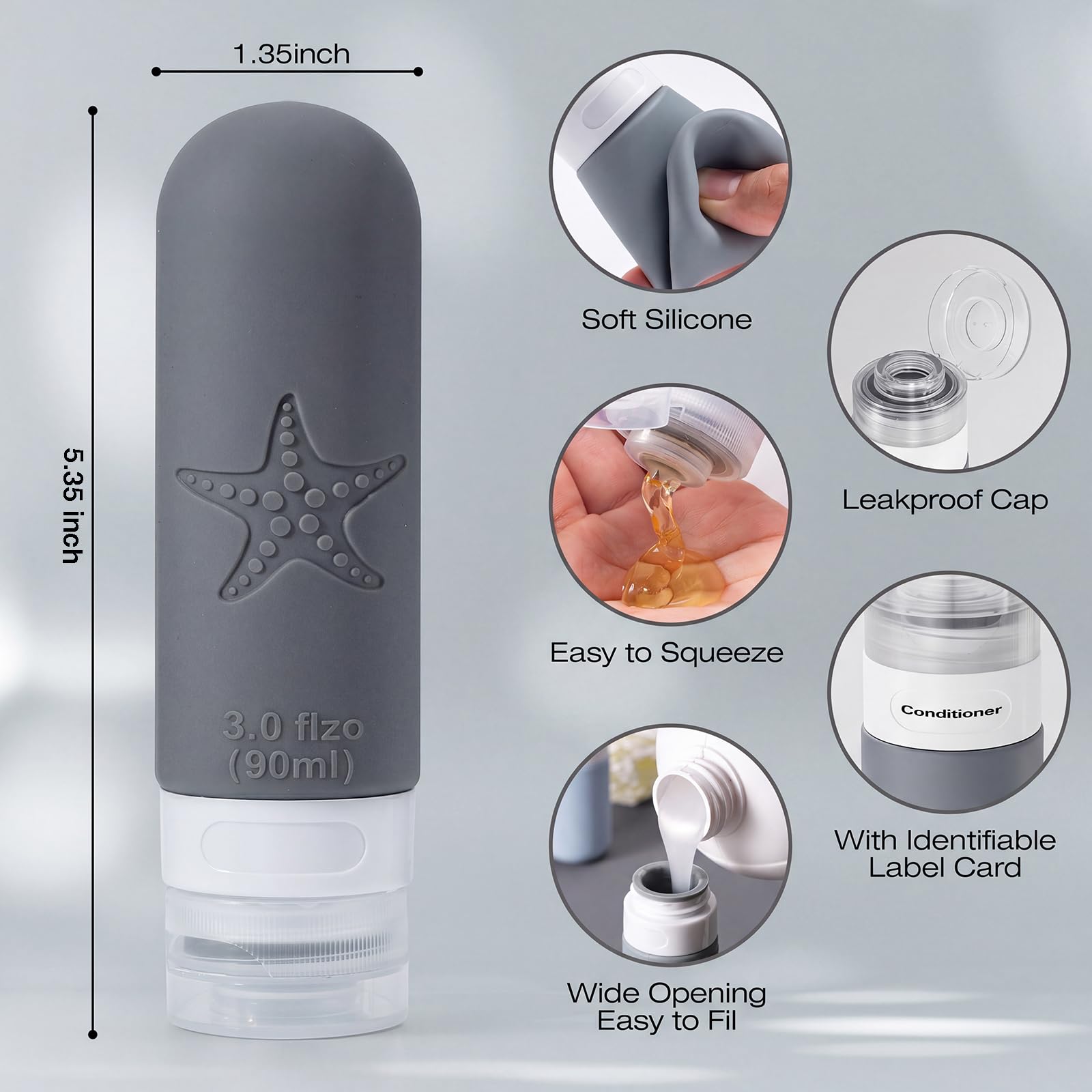 JBYAMUS 18 Pack Travel Bottles for Toiletries - TSA Approved, Triple Leak Proof Silicone Set, 3oz